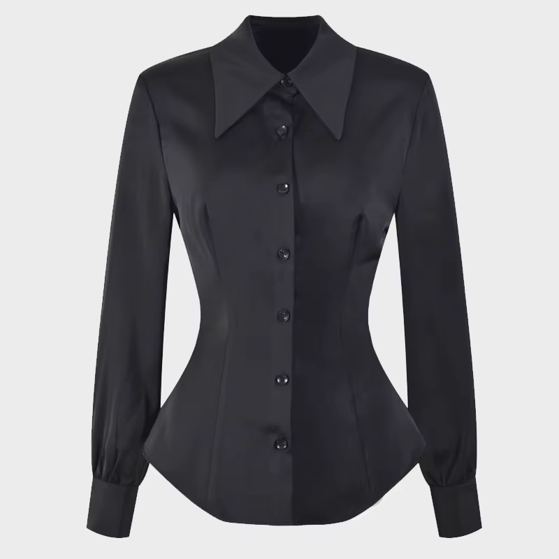 Chemises noires à manches longues pour femmes, mode Simple et élégante pour le bureau, chemise à tai