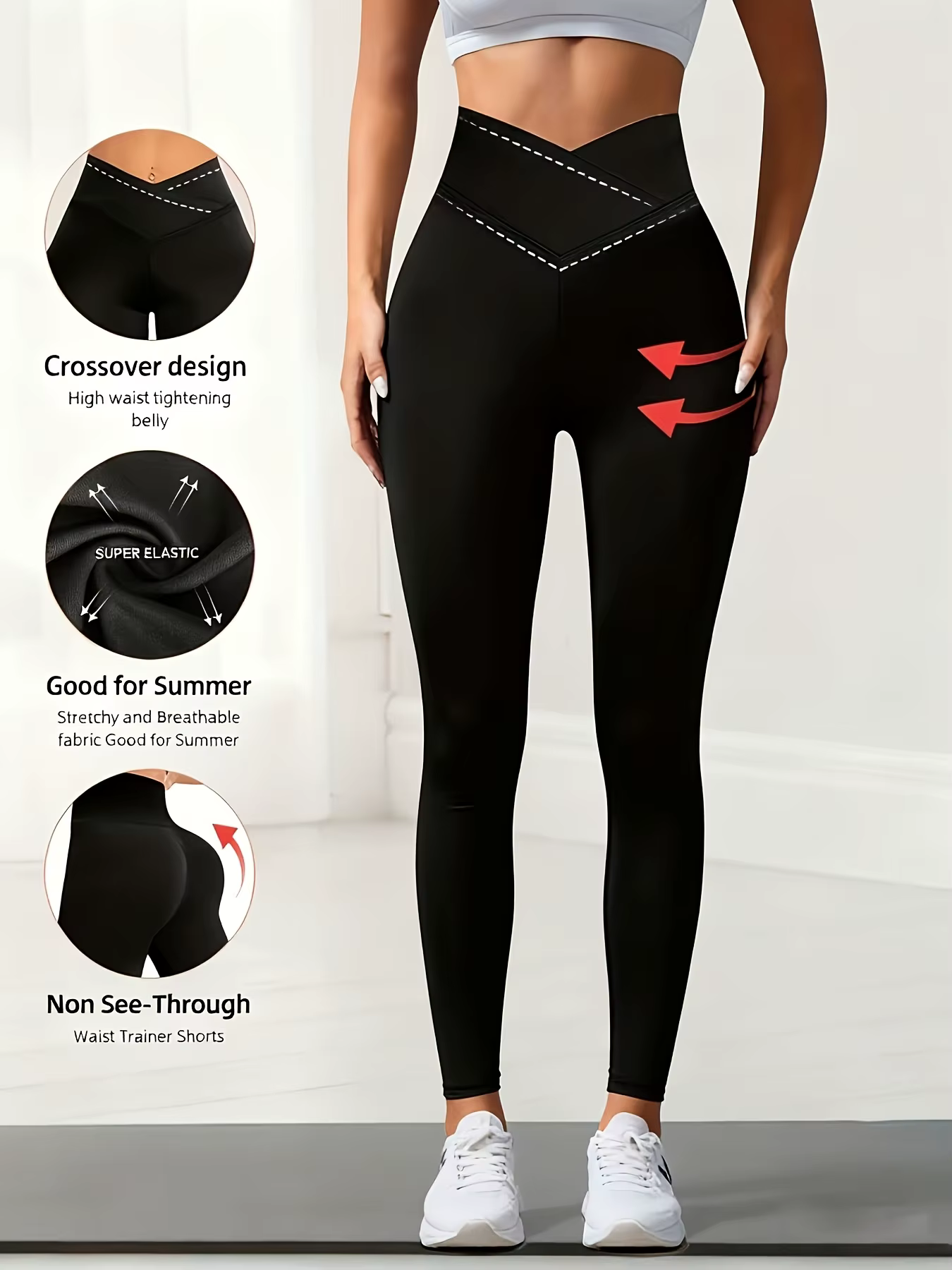 Leggings élastiques croisés, pantalons de yoga taille haute pour le bureau, leggings de sport décont