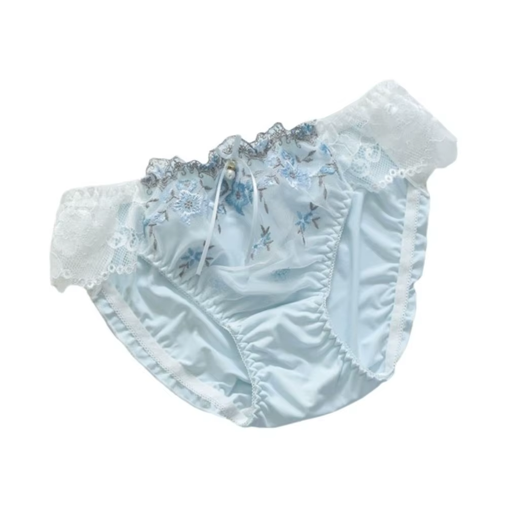 Culottes confortables en coton avec dentelle, culottes brodées en maille douce, taille mi-haute avec