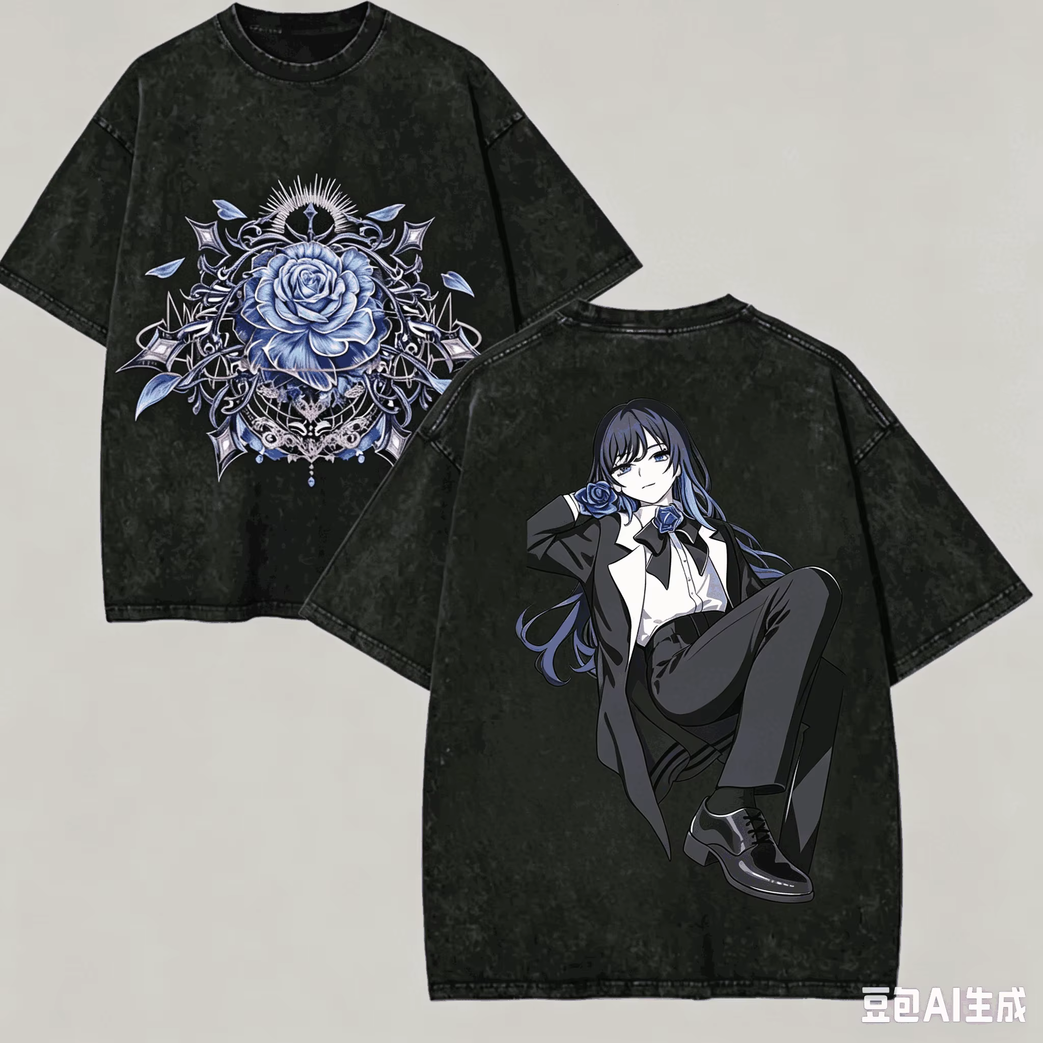 T-shirt délavé Ado pour les amateurs d'anime, style Harajuku, nouveau modèle, coupe oversize vintage