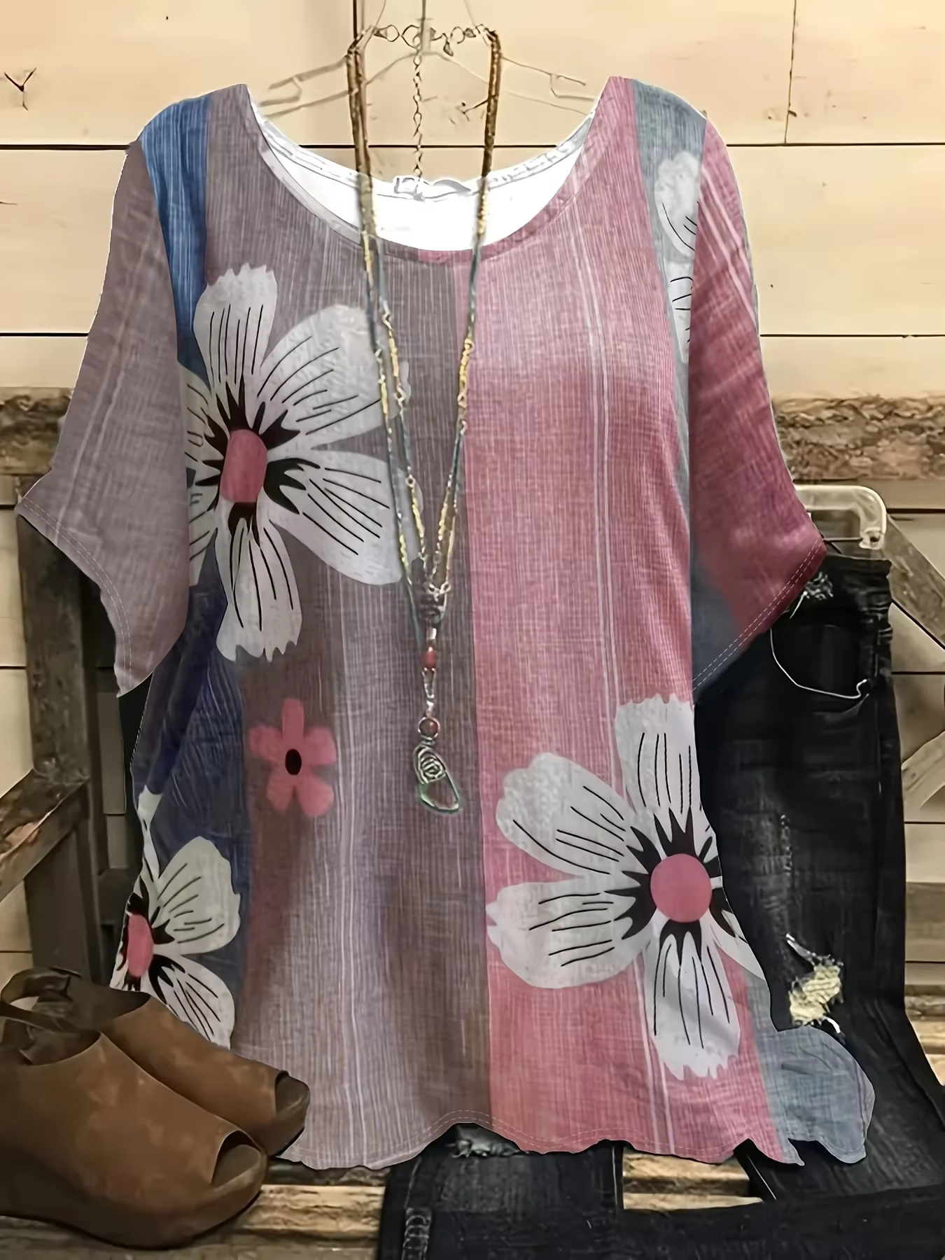 Grande taille 1XL-5XL nouveau printemps été femmes mode imprimé col rond manches courtes hauts T-shi