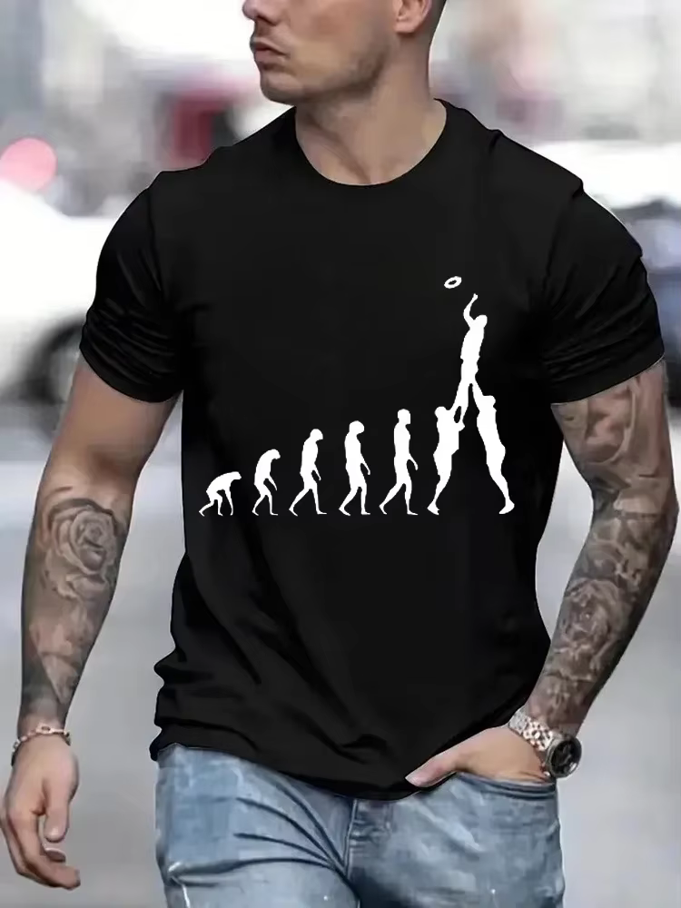 T-shirt de rugby évolution drôle pour hommes, haut noir masculin, t-shirt hipster, sweat-shirt, t-sh