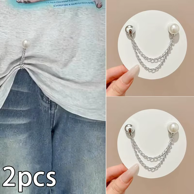 Lot de 2 pinces magnétiques multifonctions avec chaîne, boutons métalliques, pour vêtements, écharpe