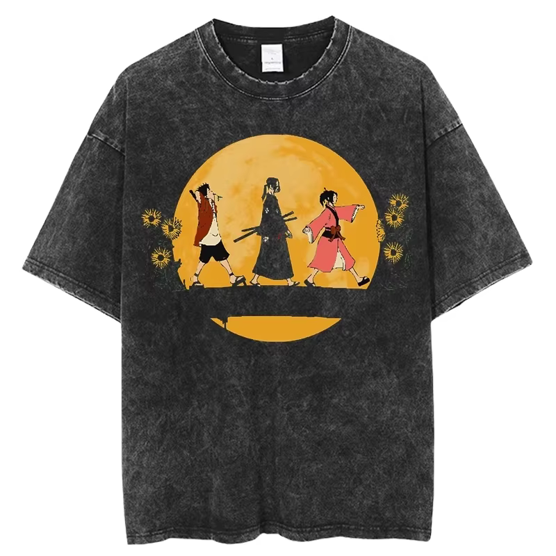 Anime graphique samouraï Champloo T-shirt Vintage lavé surdimensionné T-Shirts hommes femmes vêtemen