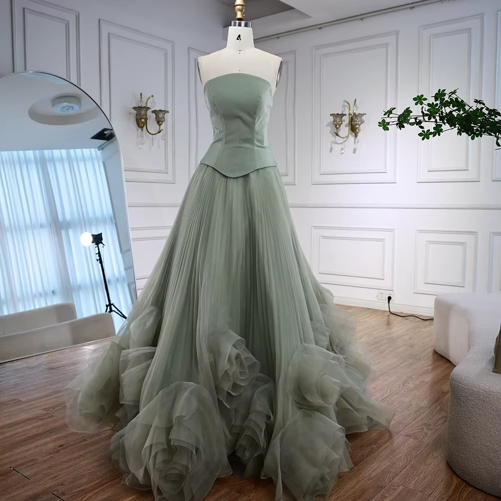Serene Hill – robe de soirée élégante, vert sauge, fleurs 3D, ligne A, personnalisée, 2021, LA72913