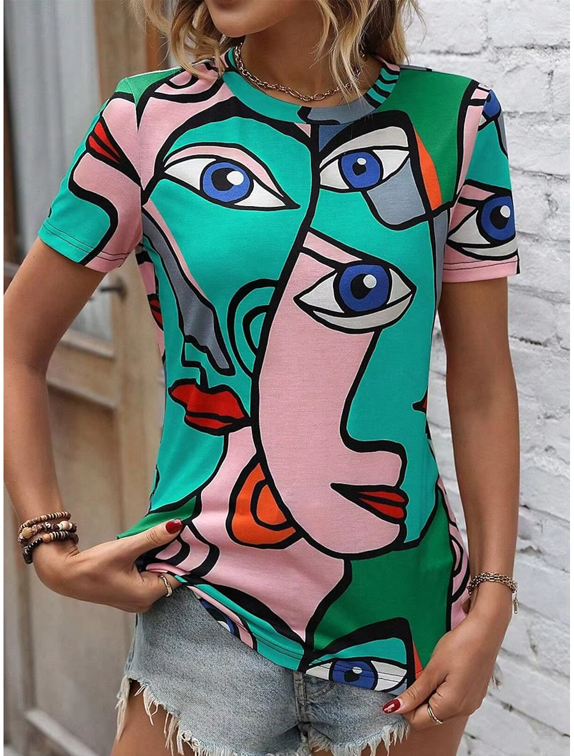 T-shirts d'été à manches courtes et col rond pour femmes, couleur abstraite imprimée en 3D, Streetwe