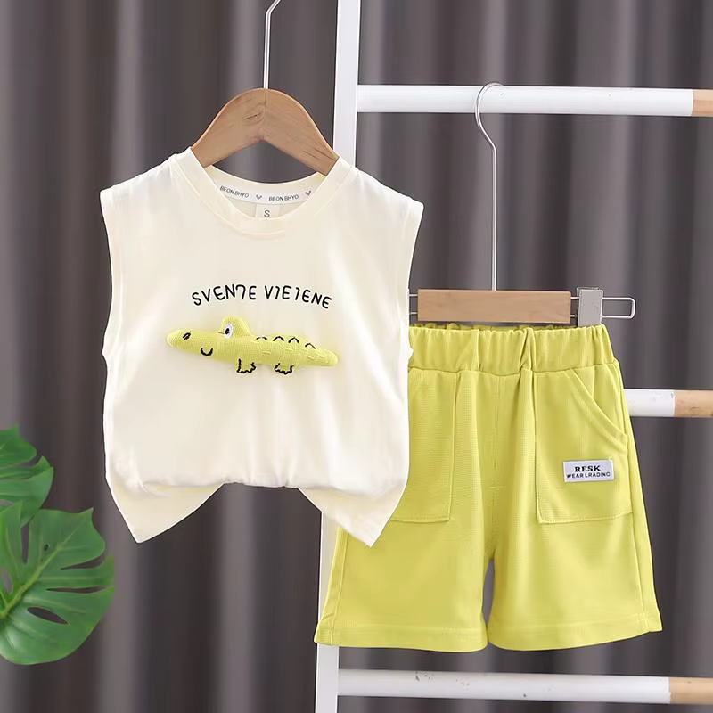 Vêtements d'été pour garçons et filles, ensemble de vêtements pour enfants, short sans manches avec 