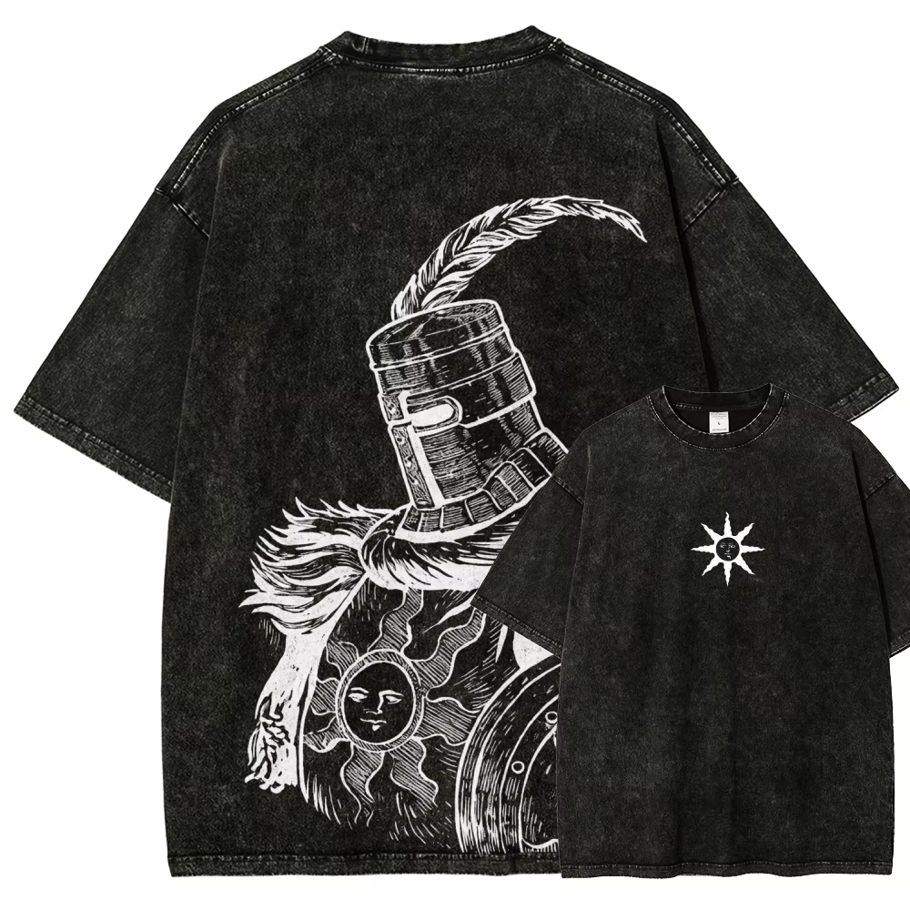T-shirt délavé Dark Souls Anime Lover, nouveau modèle, vêtements de toute saison, vêtements de perso