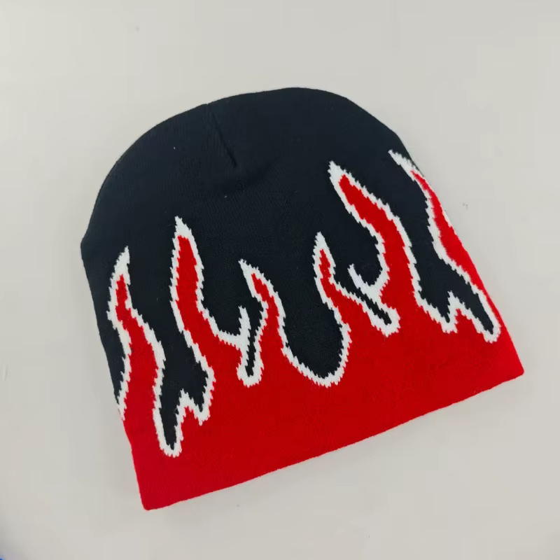 1 pièce de bonnet tricoté à motif de flamme imprimé double face, à la mode et à la mode, adapté aux 
