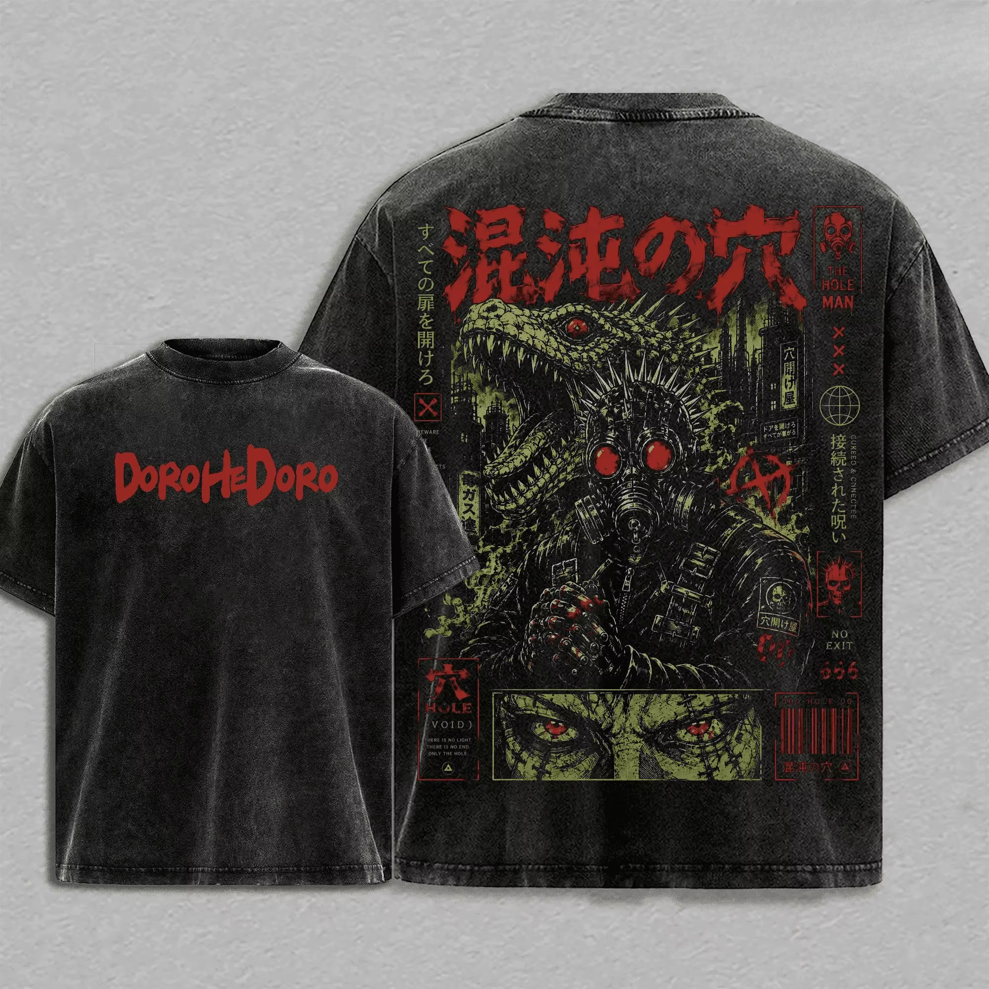 T-shirt imprimé Dorohedoro Manga, t-shirt vintage lavé, vêtements pour hommes, vêtements d'été en co