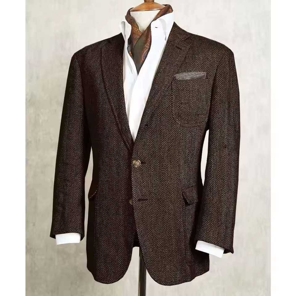 Veste pour hommes Champagne à chevrons costume décontracté Blazer élégant mode veste cintrée simple 