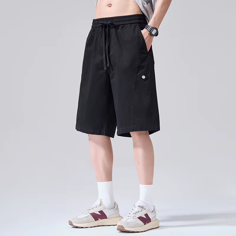 Shorts d'été pour hommes 100% coton, Bermuda décontracté coupe ample bleu marine, taille élastique a
