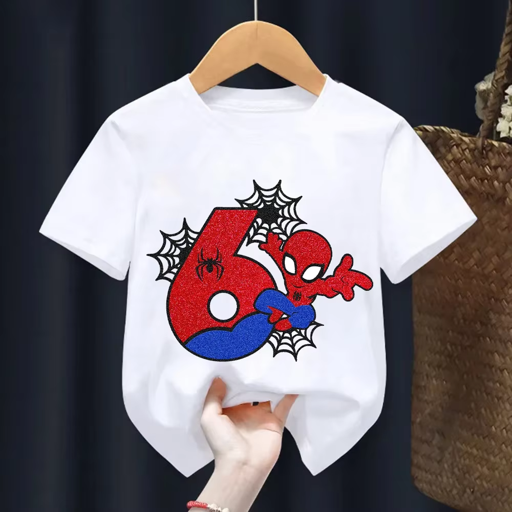 T-shirt Spider Man pour enfants, T-shirt imprimé numérique pour anniversaire, dessin animé, haut à m