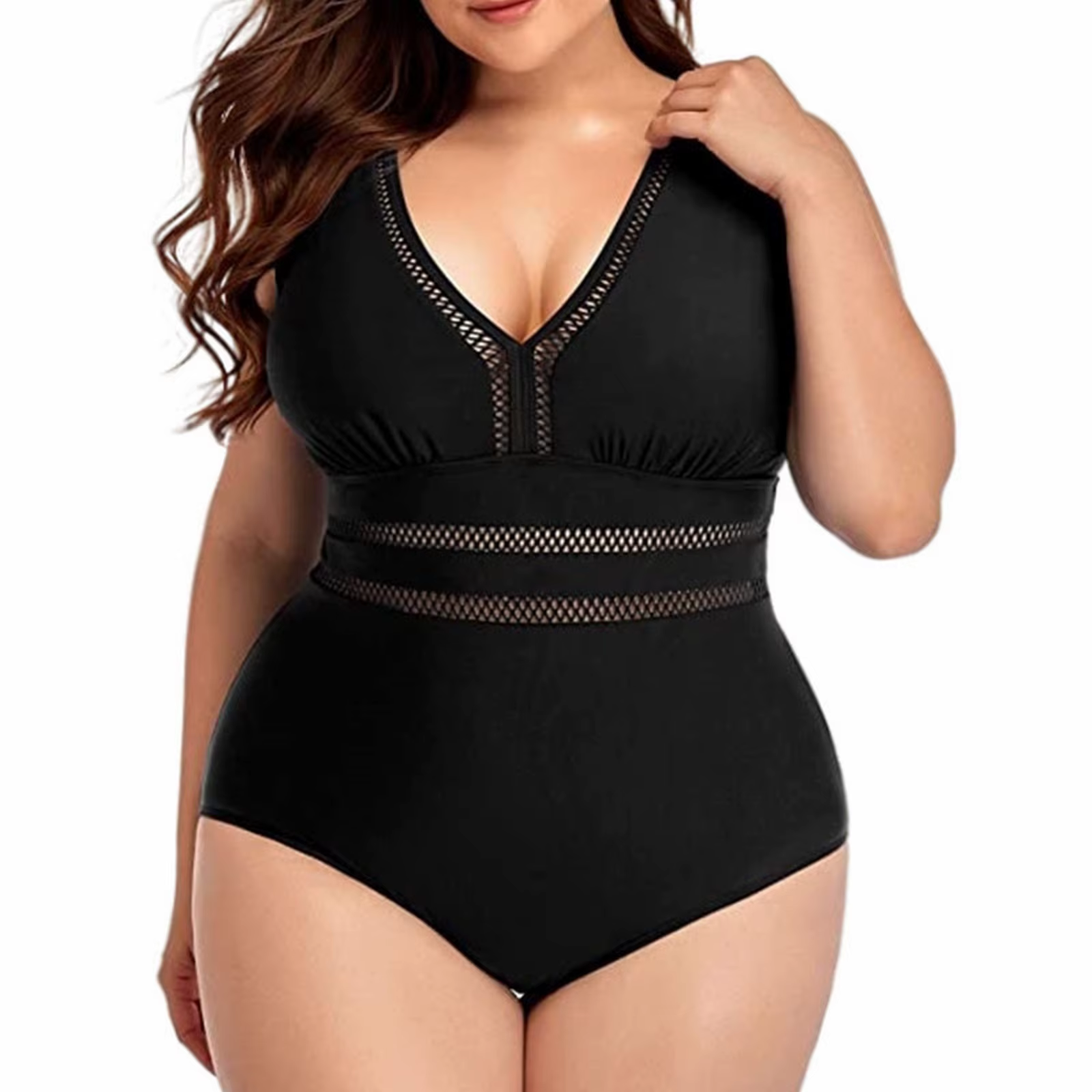 Costume femme femme grande taille maillot de bain couleur unie maillot de bain maille couture imprim