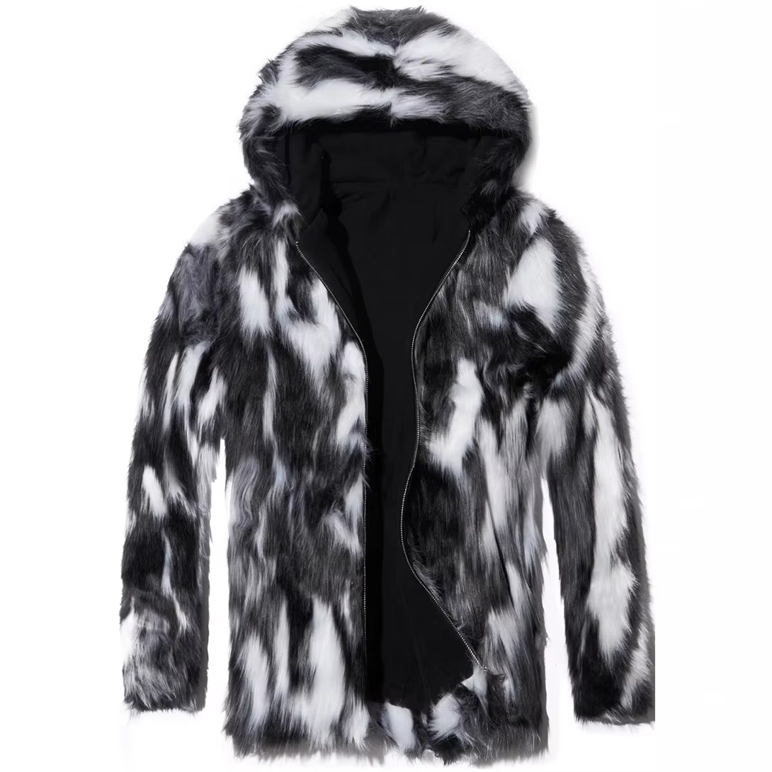 Manteau d'hiver en fausse fourrure pour hommes, veste épaisse et chaude à capuche, pardessus de luxe