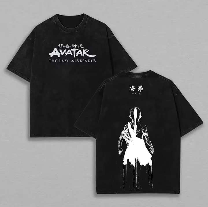 Avatar Aang Manga T-shirt Hommes Femmes Vêtements Manga Vintage Surdimensionné Lavé T-shirt Haute Qu