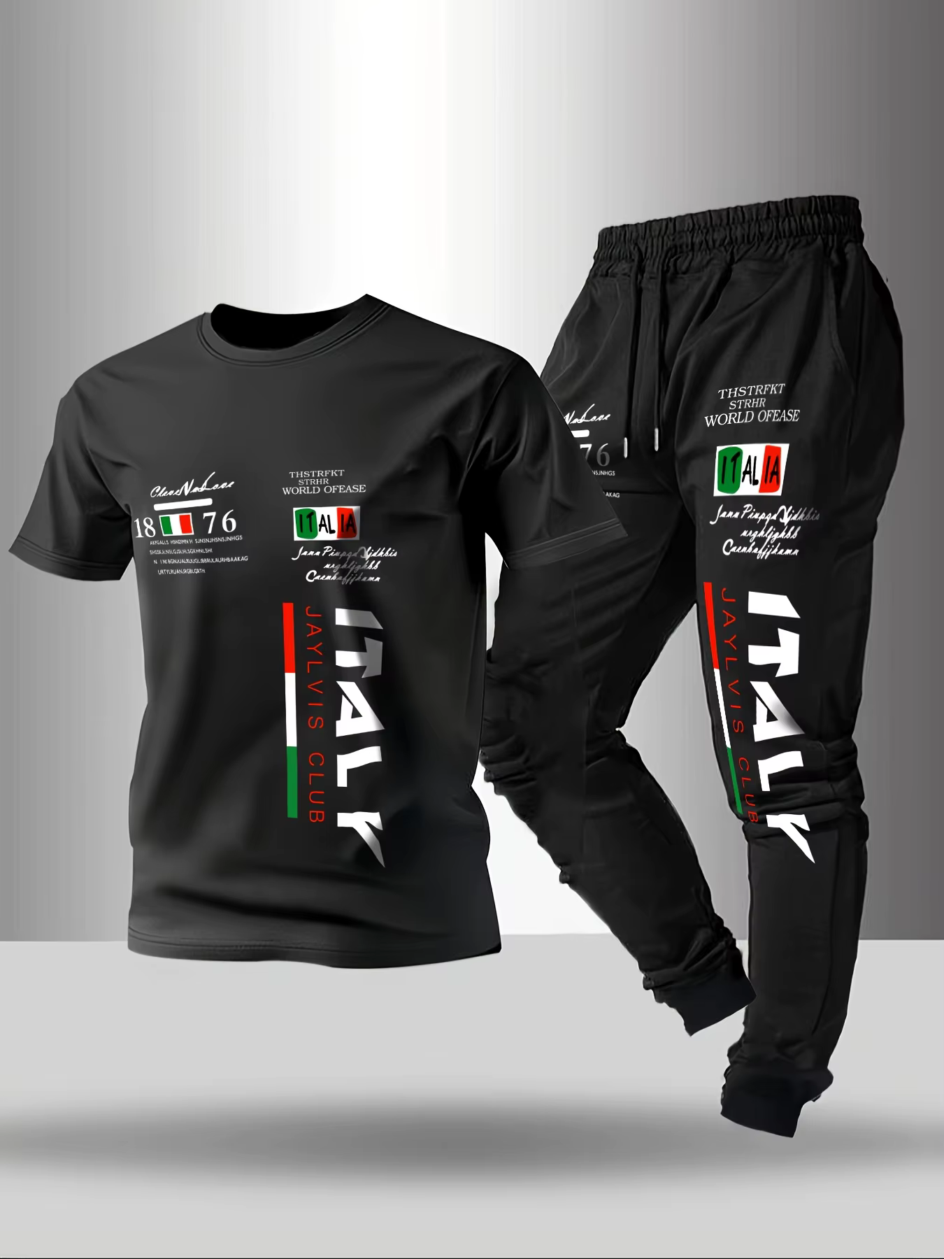 Ensemble T-shirt et pantalon à col rond pour hommes, mode d'été, lettres italiennes imprimées, respi