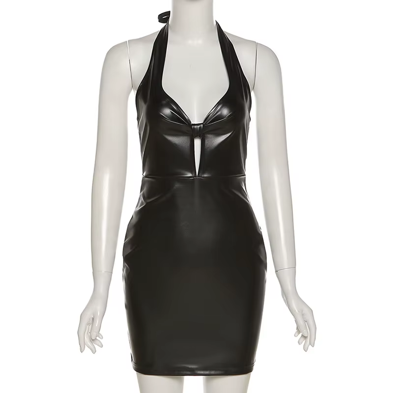 2025 cuir licou robe de soirée pour femmes vêtements robe mode découpé boîte de nuit femmes Robes au