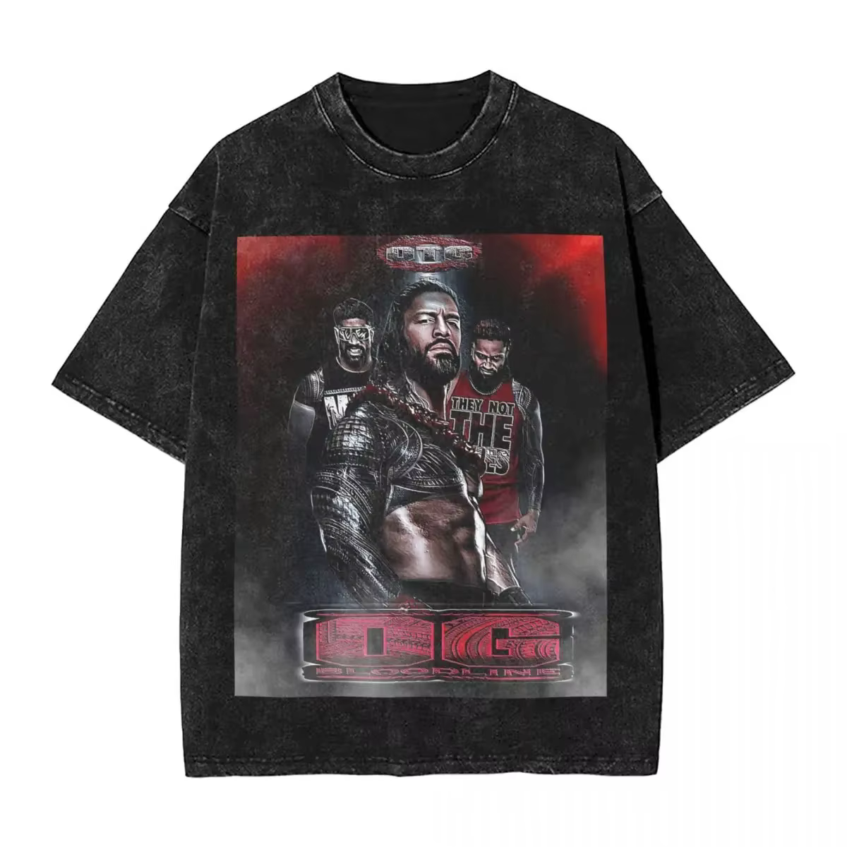 Wrestler Roman Reigns Wrestling Hip Hop Short Sleeve T-Shirts Washed Tops Tees Streetwear T Shirt Ha