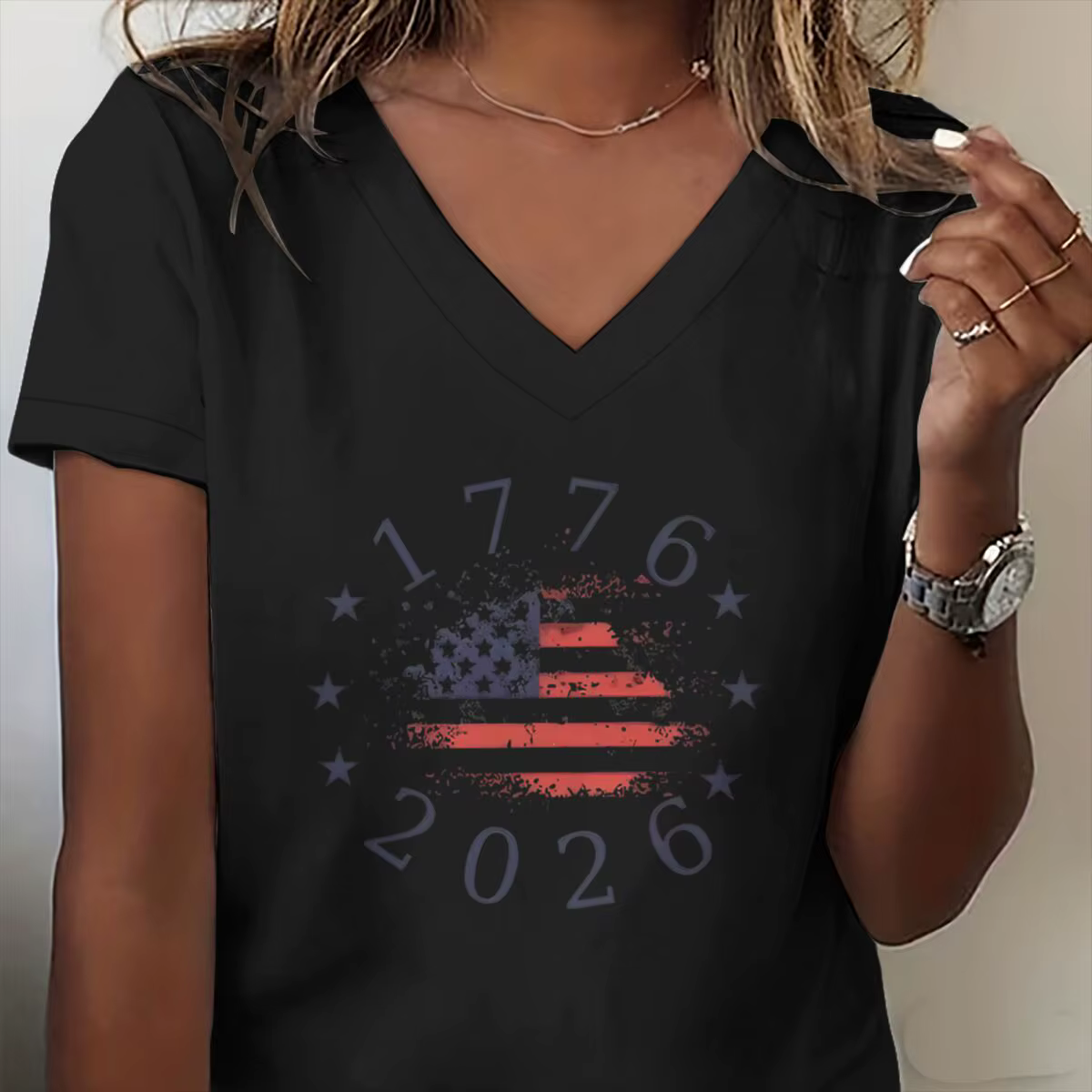Vêtements pour femmes, t-shirt avec motif du drapeau américain pour le Jour de l'Indépendance, 1776-