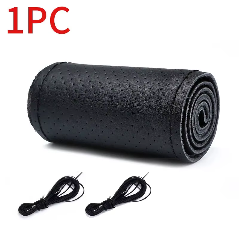 Housse de volant en cuir véritable pour tressage de voiture, housse de protection anti-rayures, acce