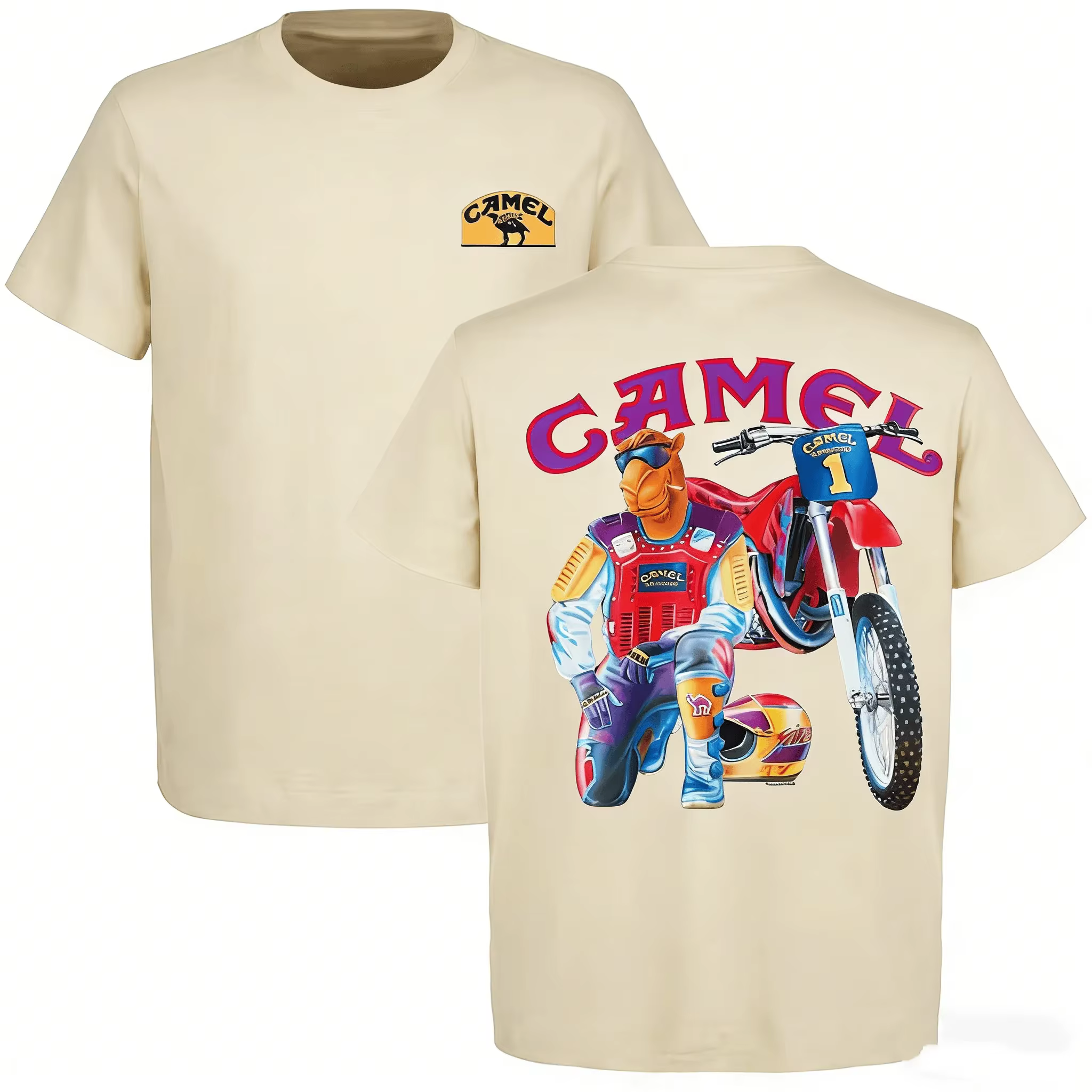 T-shirt Rétro 2026 Moto Camel en Coton Vintage, Manches Courtes, Décontracté, Streetwear, Vêtements 