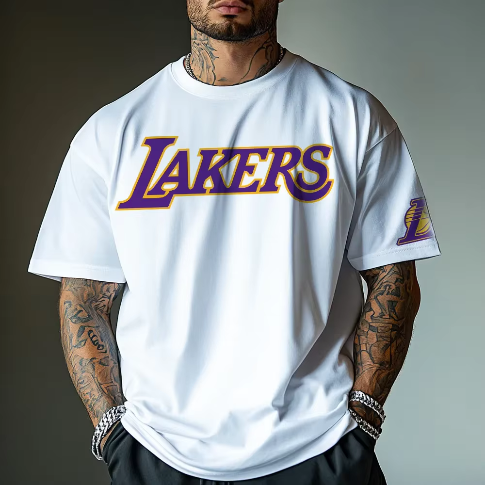 T-shirt en pur coton des Lakers de Los Angeles, streetwear tendance et stylé pour hommes, fitness, m