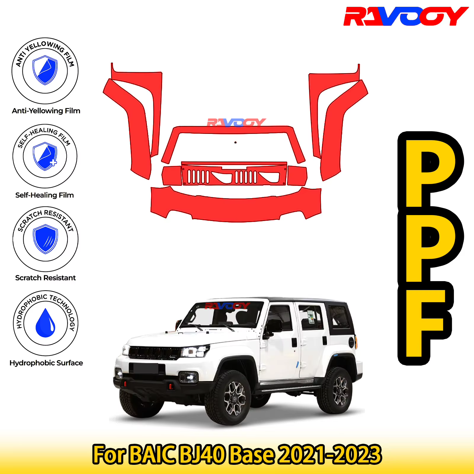 Kit PPF avant prédécoupé noir mat brillant pour BAIC BJ40 Base 2021 – 2023, Film de Protection de pe