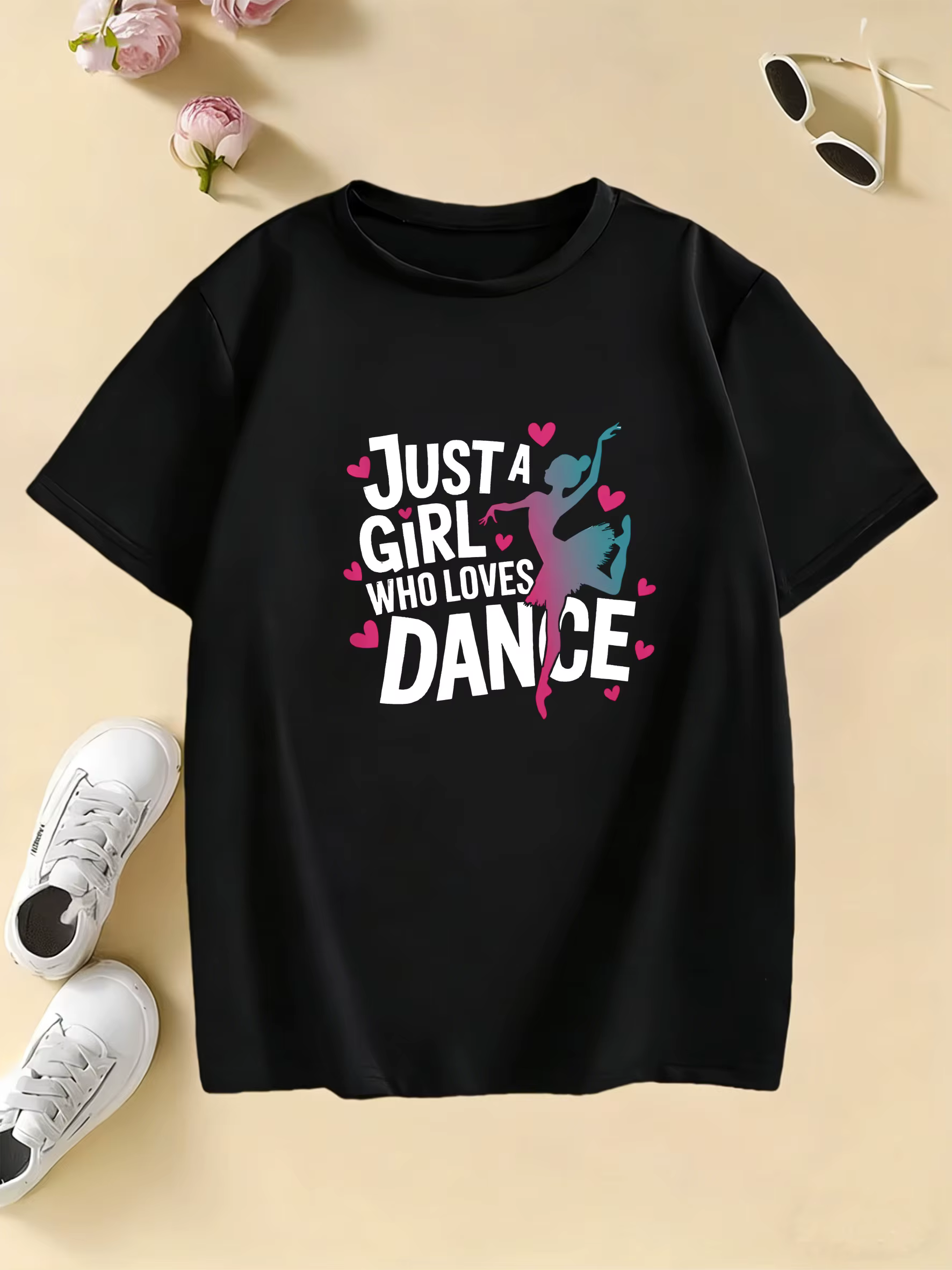 T-shirt graphique drôle « Just A Girl Who Loves Dance » pour enfants et filles, haut décontracté à m