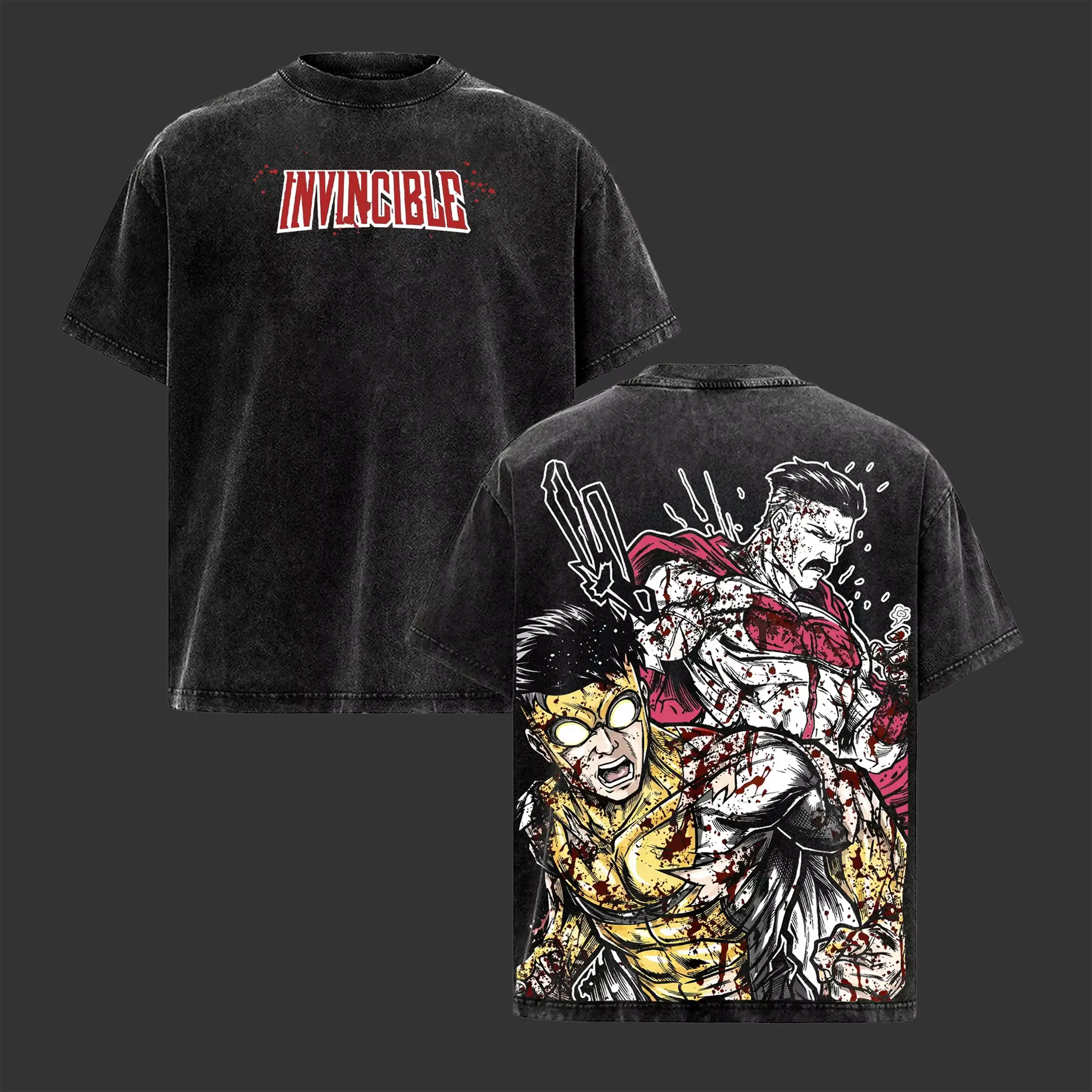 T-shirt imprimé Anime Invincible, style gothique Y2k, t-shirt délavé, manches courtes, pur coton, do