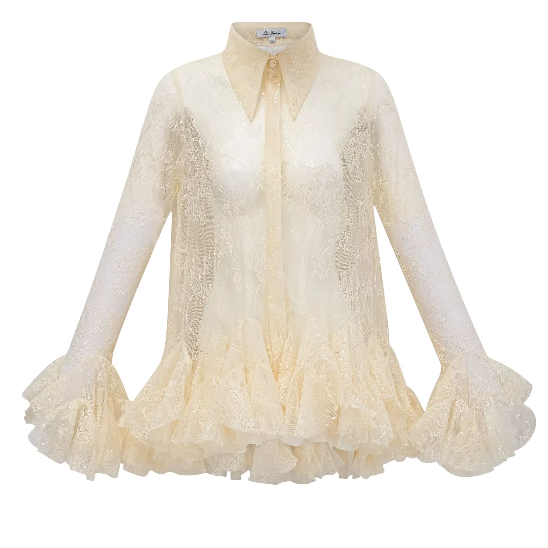 Robe chemise en dentelle transparente sexy PUAL pour femme, collection 2025, manches évasées, ourlet