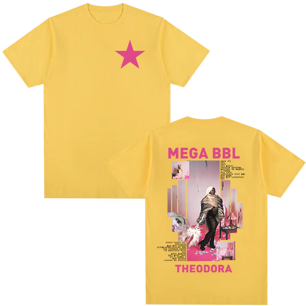 T-shirt Rapper Theodora Mega Bbl Album pour Hommes et Femmes, T-shirt Hip Hop Mode Décontracté en Co