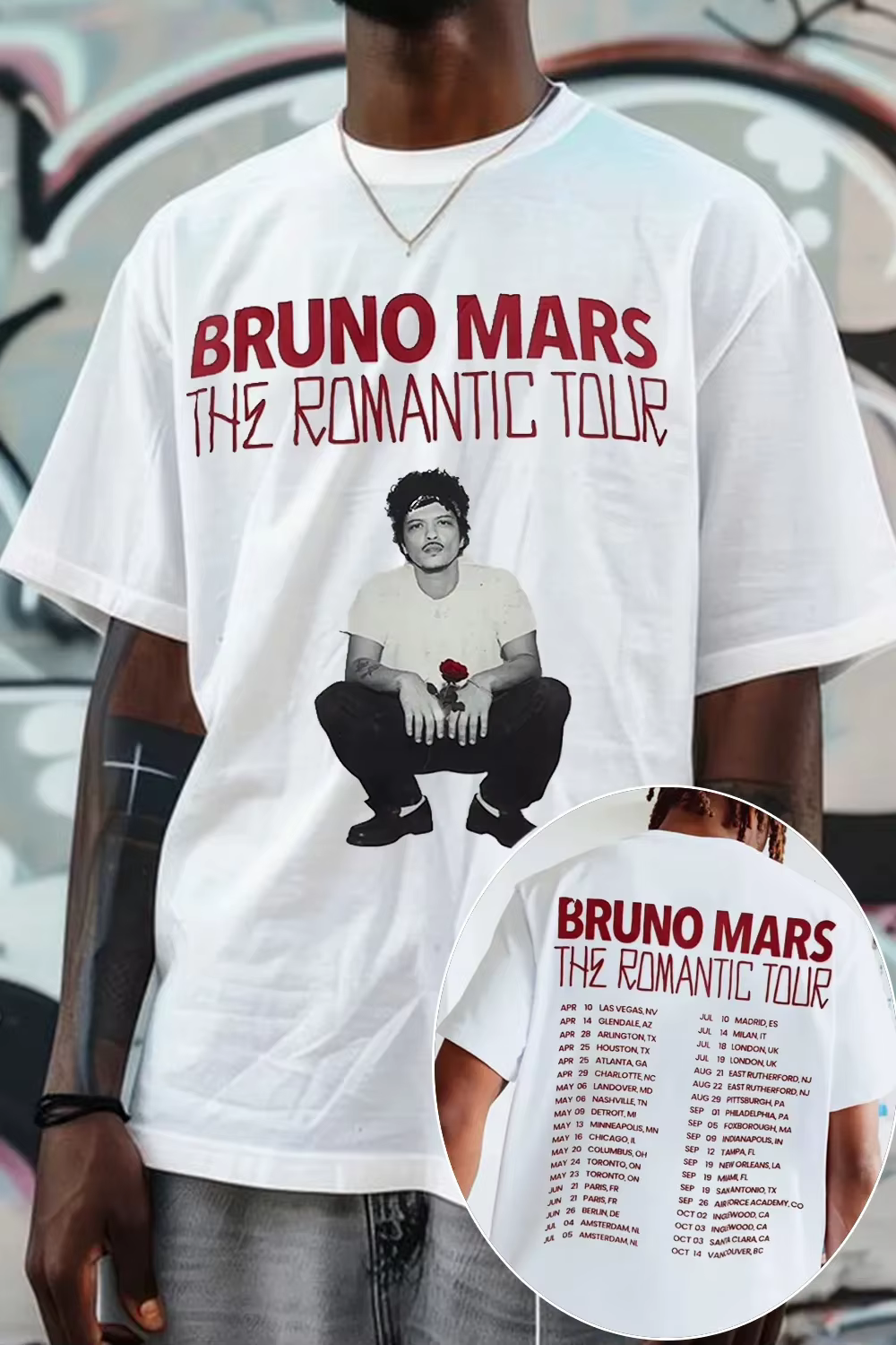 T-shirt graphique Bruno Mars 2026 pour hommes et femmes, en coton, décontracté, à manches courtes, c