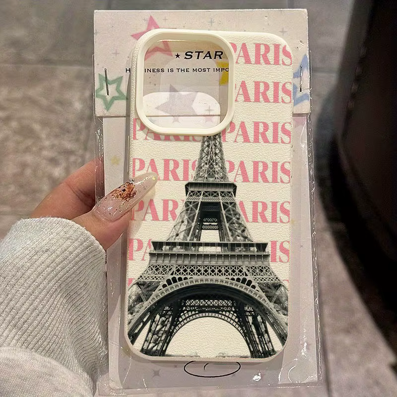 Coque de téléphone antichoc tendance motif cuir litchi Tour Eiffel Paris pour iPhone 17e 17 16e 16 1