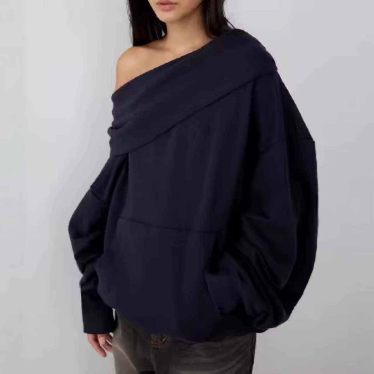 Sweat à capuche à épaules dénudées pour femme, couleur unie, ample, confortable, dos nu, Style Stree