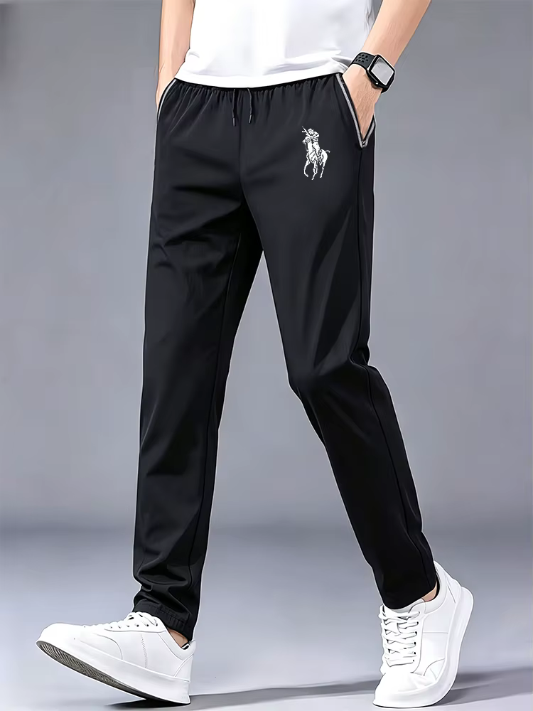 Pantalon de jogging pour homme en soie glacée, à séchage rapide, avec imprimé silhouette cavalier, t