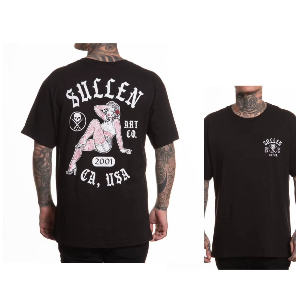 T-shirt décontracté tendance streetwear Cali Pin Up Tattoo Art pour hommes et femmes, marque de luxe