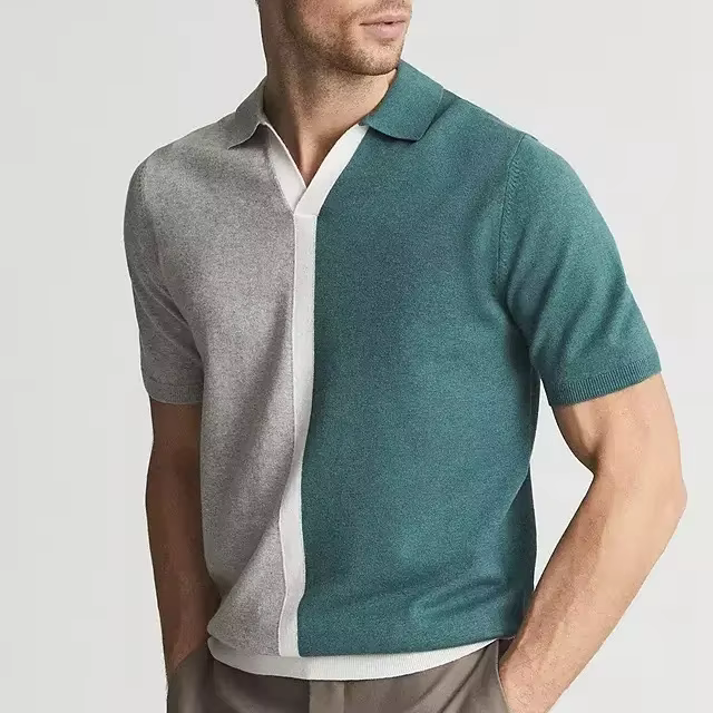 Polo tricoté décontracté pour homme, collection été 2026, avec empiècements, manches courtes, col à 
