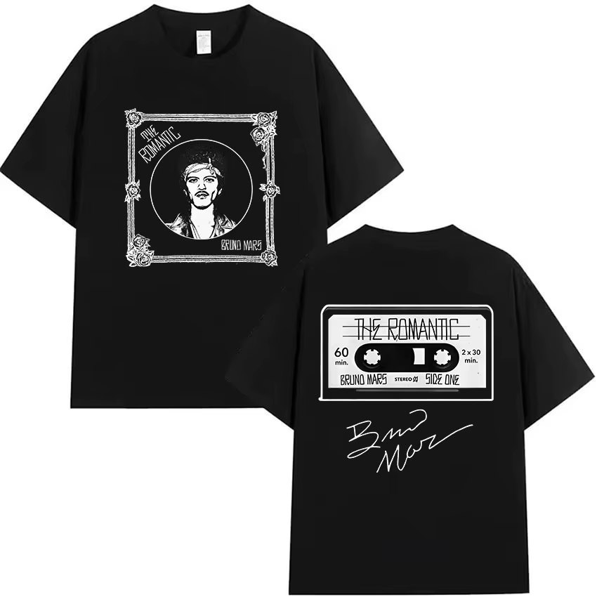 Bruno Mars The Romantic Tour 2026 T-shirt pour homme, décontracté, à la mode, en coton, à manches co