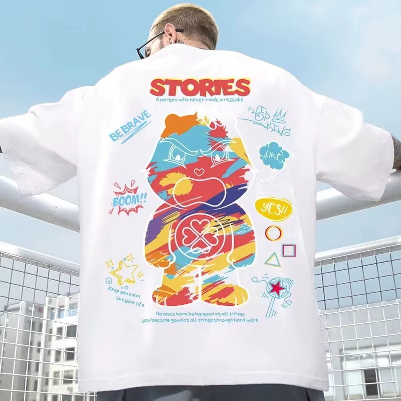 T-shirt surdimensionné pour hommes, vêtements pour étudiants, Style collège populaire américain, Cou
