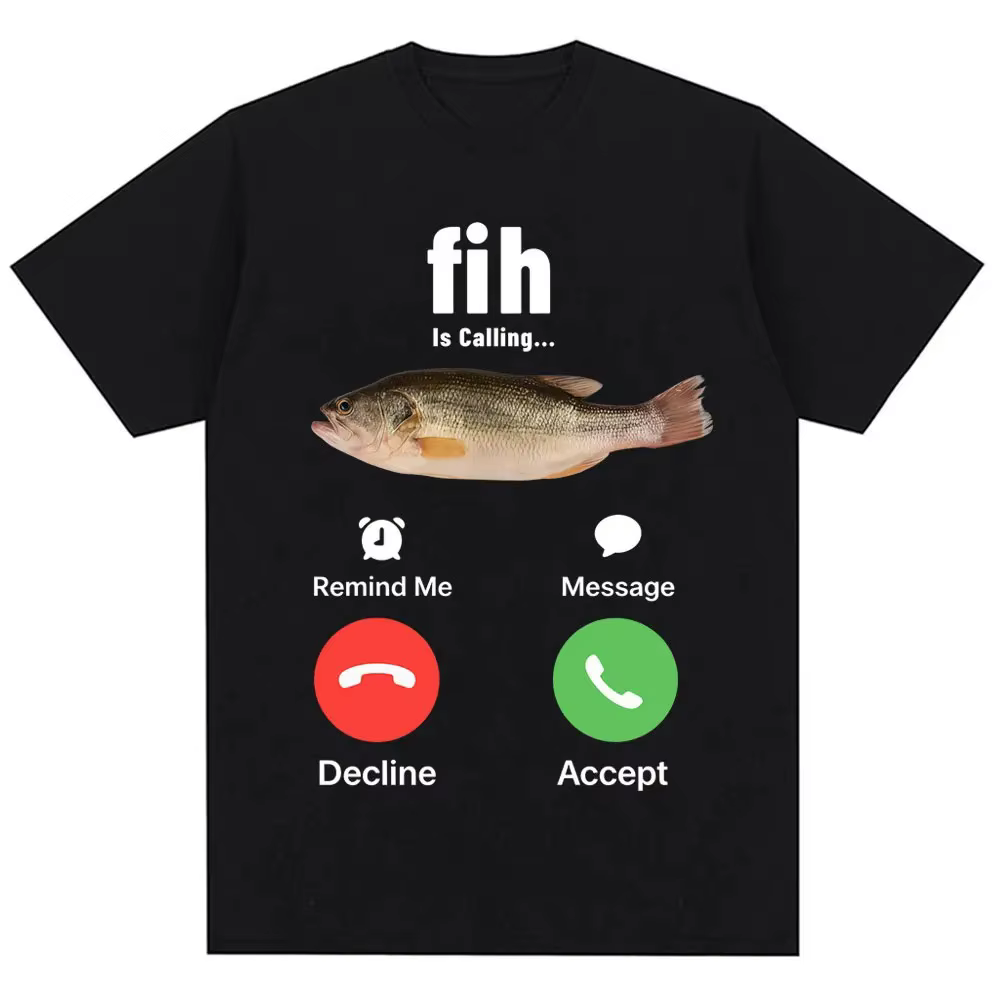 T-shirt humoristique « Fih Is Calling Meme » – Haut tendance à imprimé géométrique, col rond, manche