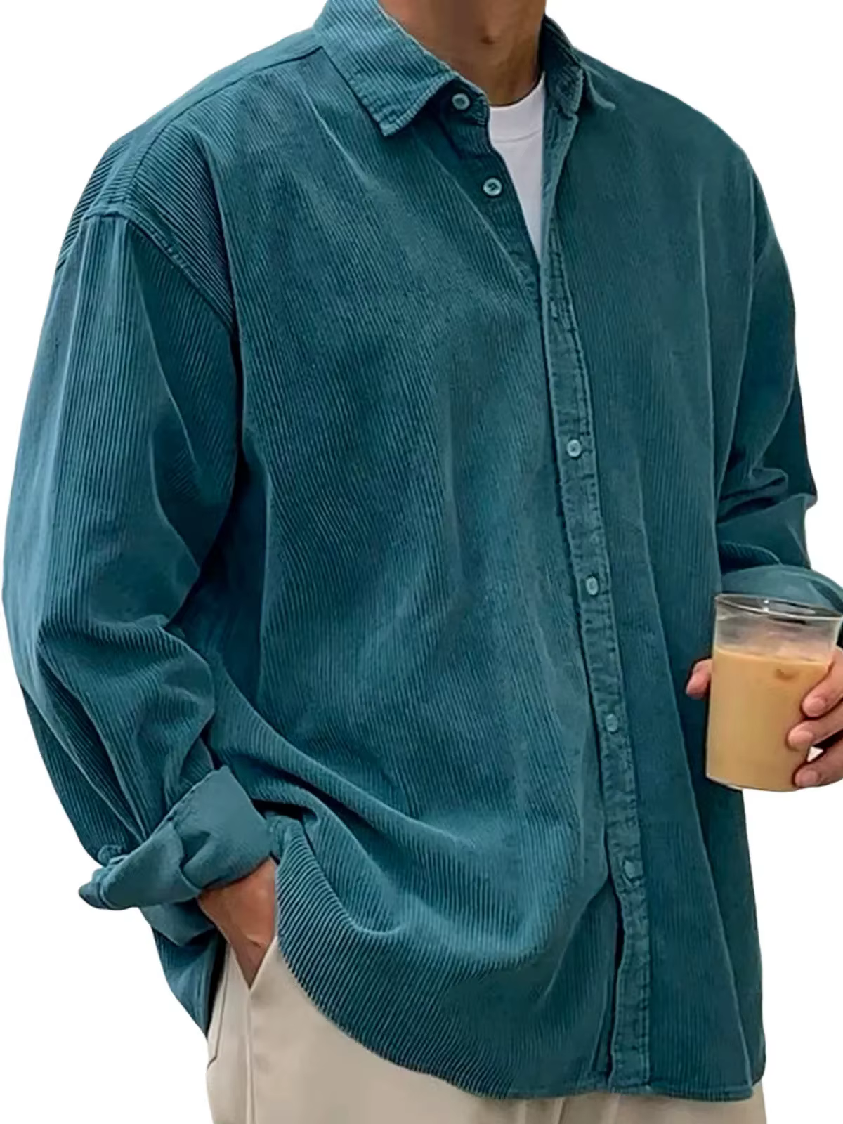 Nouvelle chemise en velours côtelé hommes à manches longues à la mode décontracté ample épais automn