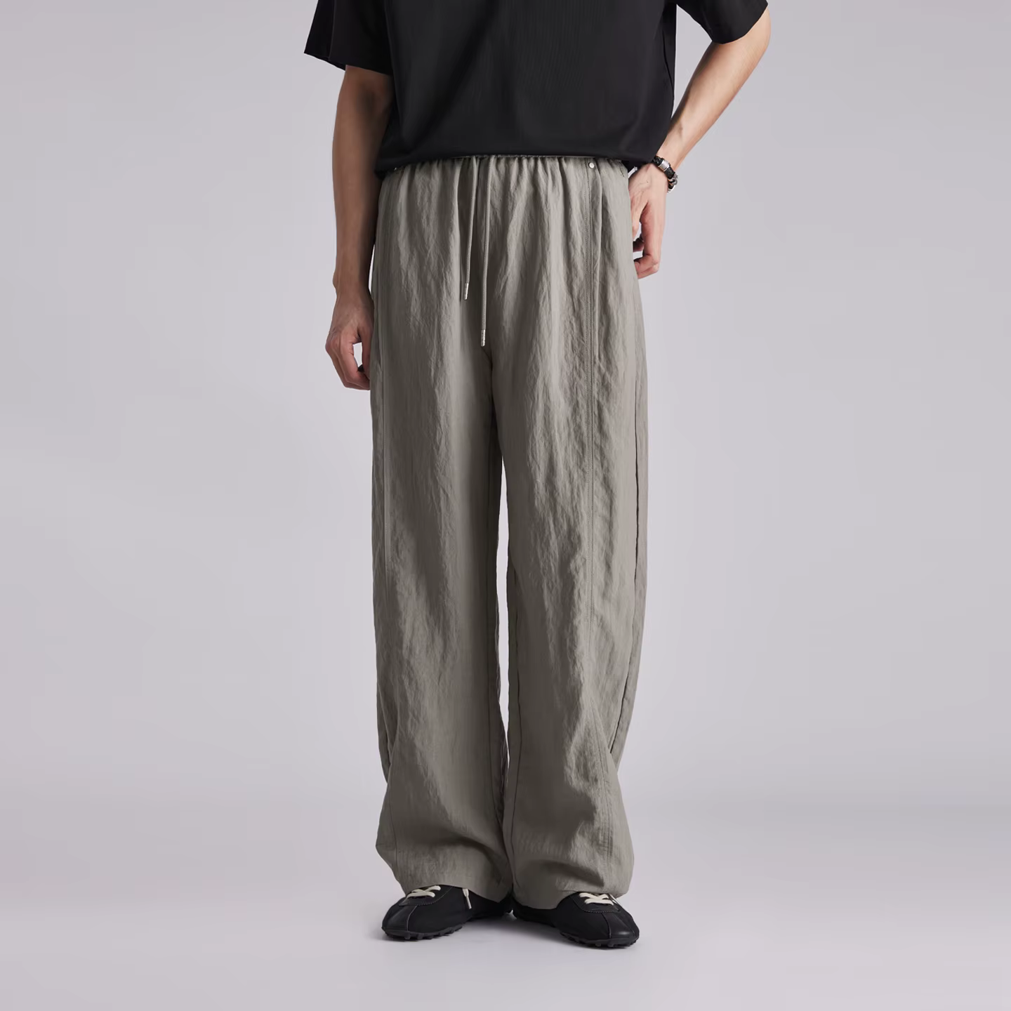 Pantalon décontracté texturé en Lyocell et soie glacée pour homme, coupe droite ample et respirante,