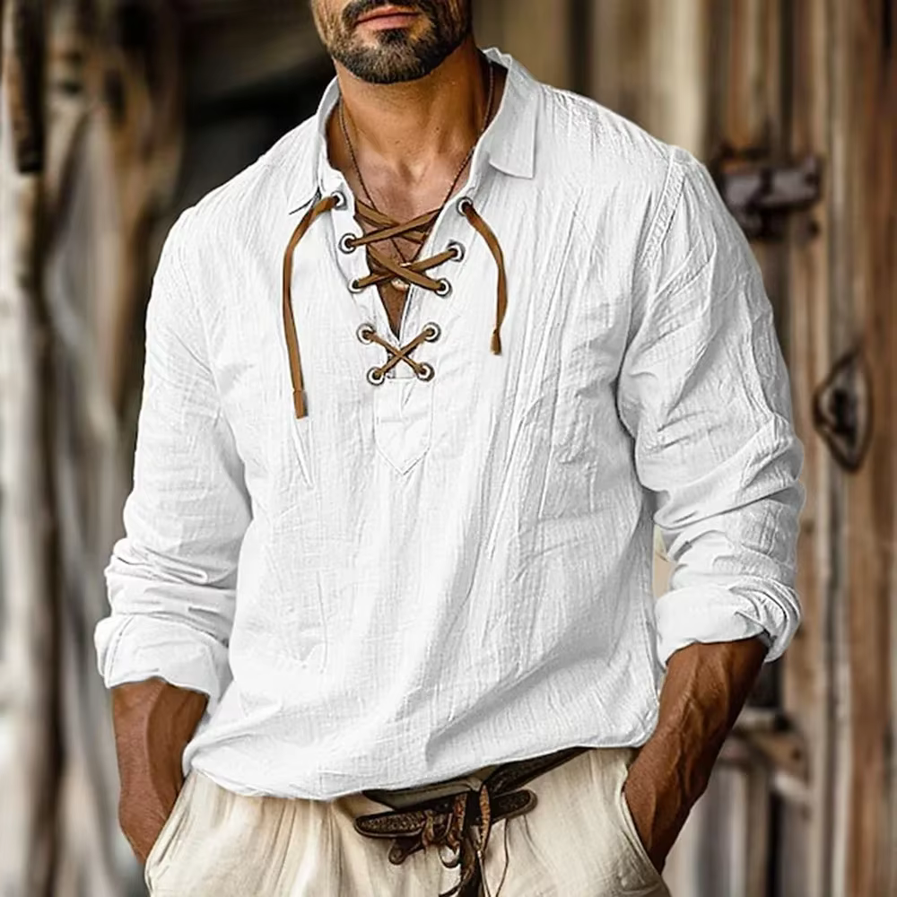 Chemise Renaissance pour Homme, Haut Viking Médiéval, Chemises en Coton et Lin, Mode Décontractée, C