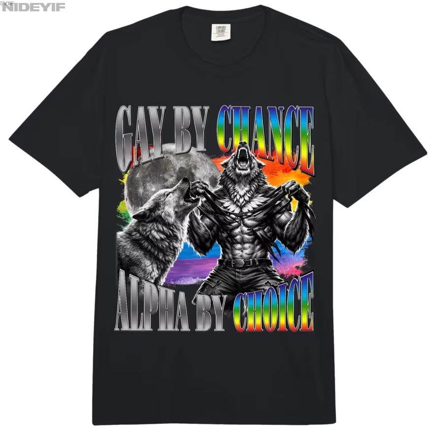 Gay By Chance Alpha By Choice Alpha Wolf LGBT Sigma T-shirt graphique pour hommes et femmes, 100% co