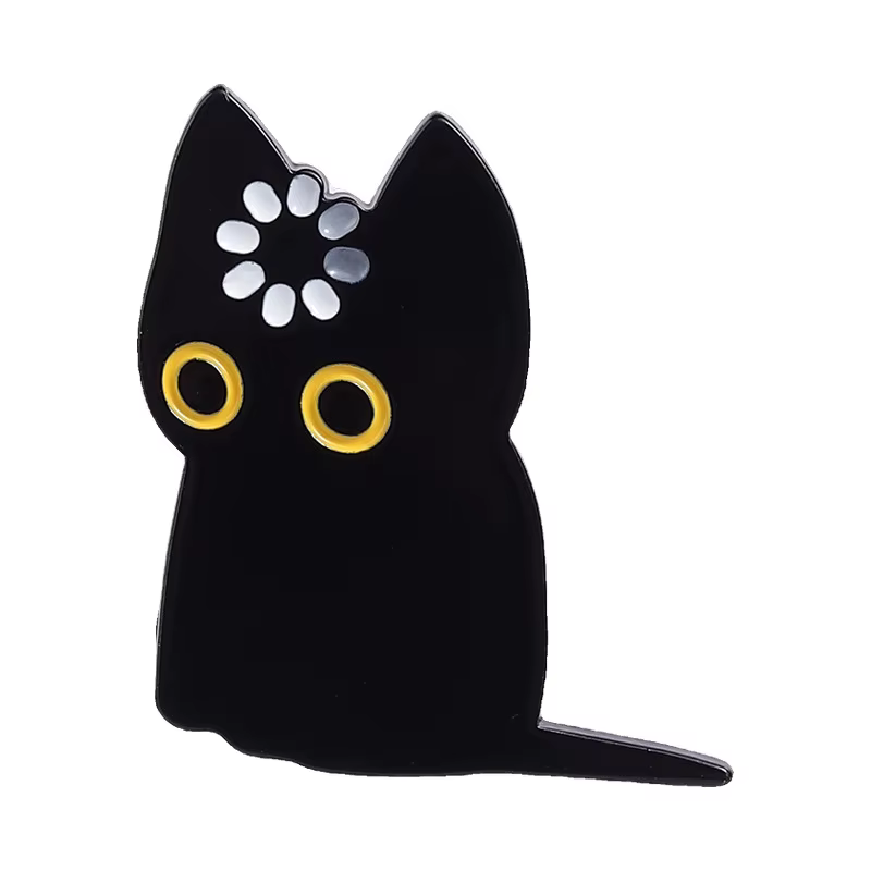 Broche en émail en métal motif chat noir mignon de dessin animé, broche chaton mignon, accessoire de