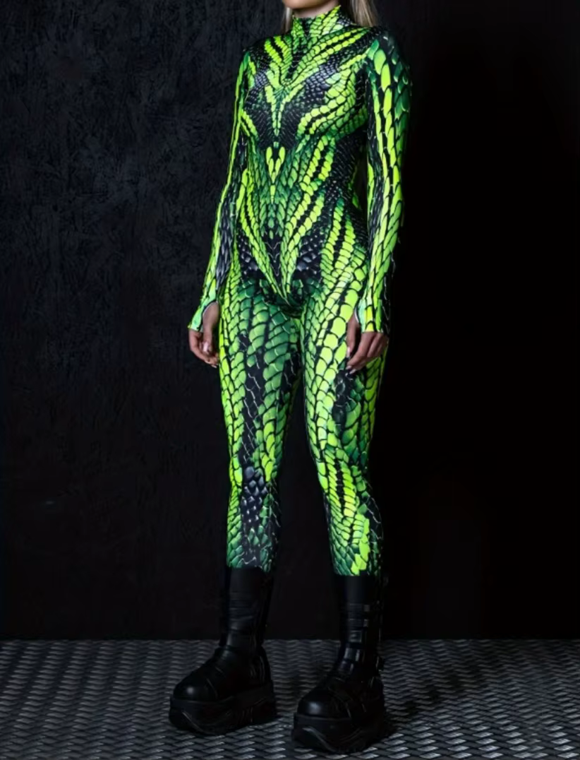 Combinaison Zentai Cyberpunk Mécanique pour Femme, Motif Lézard Unique, Tenue de Cosplay pour Fête d