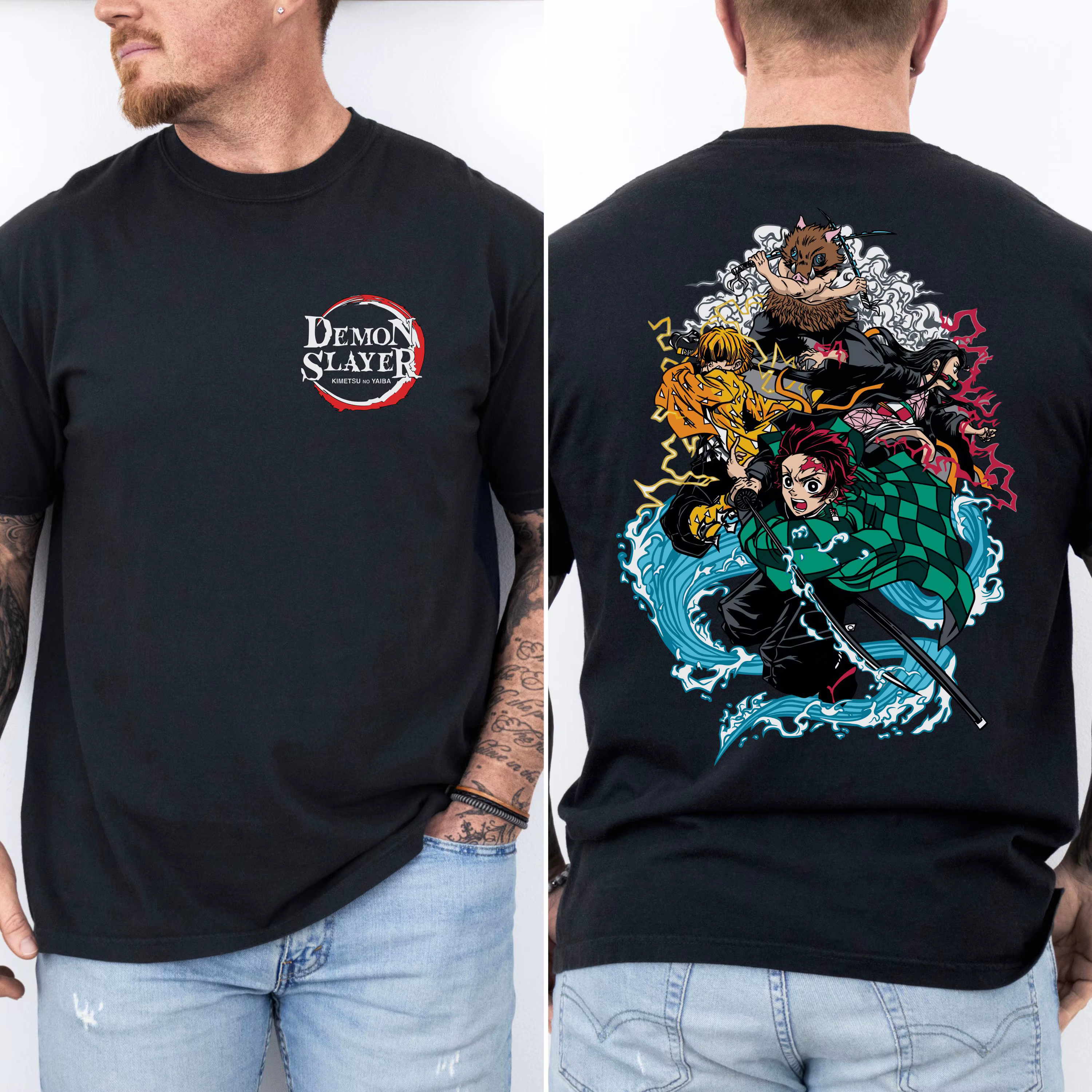 T-shirt personnages principaux Demon Slayer pour hommes, motif graphique d'anime, tee-shirt oversize