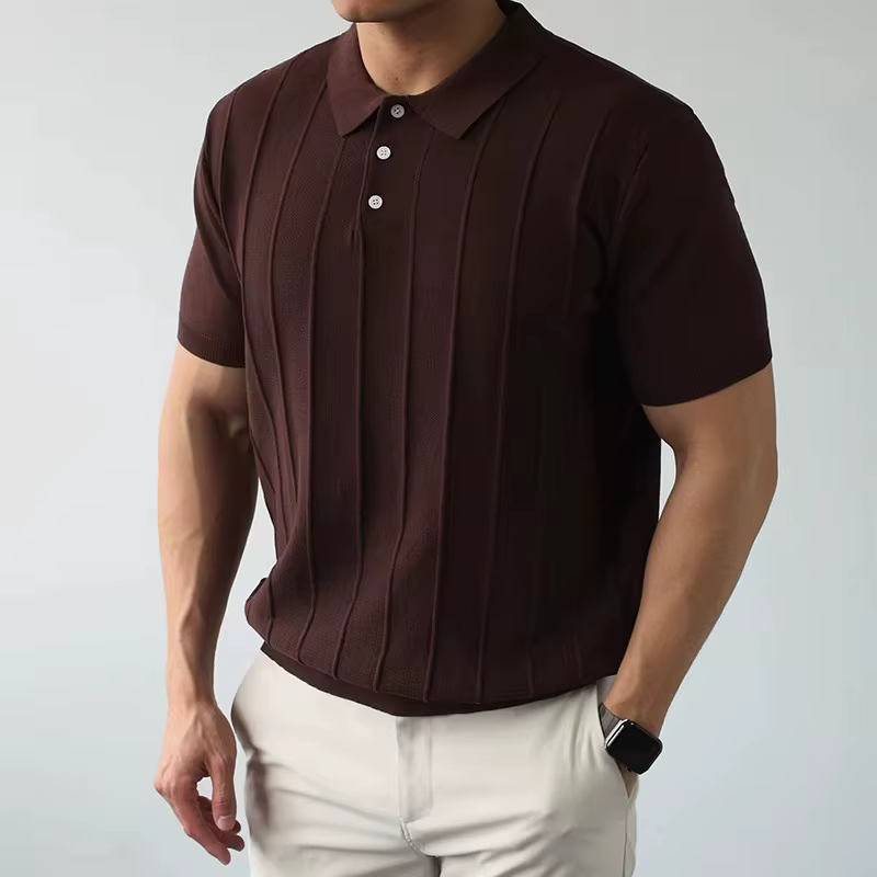 Polo tricoté pour homme à col demi-zip, motif jacquard rayé, style coréen populaire, vêtement de loi