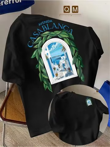 T-shirt en pur coton pour homme avec imprimé architecture urbaine marocaine et police Casablanca - T